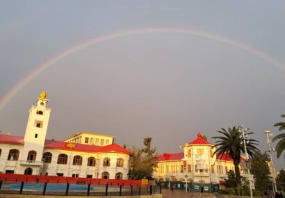 رنگین کمان زیبا بر فراز شهر رشت+فیلم